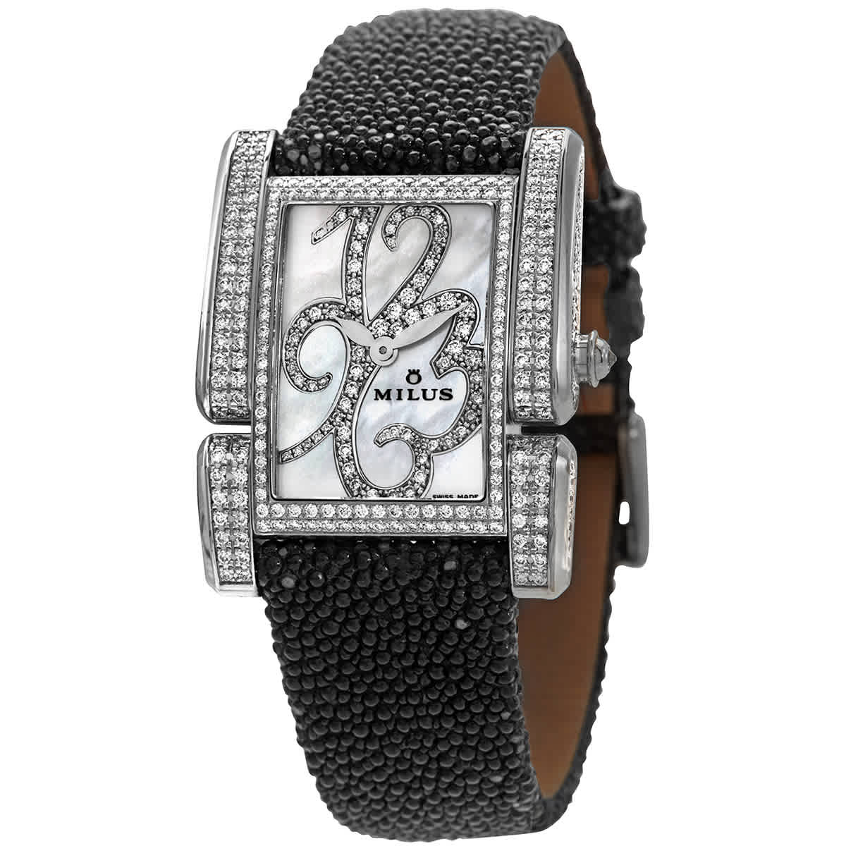 Milus Apiana Quartz Diamond Mother Of Pearl Dial Adies Watch Api301 In Black,gold Tone,mother Of Pearl,white