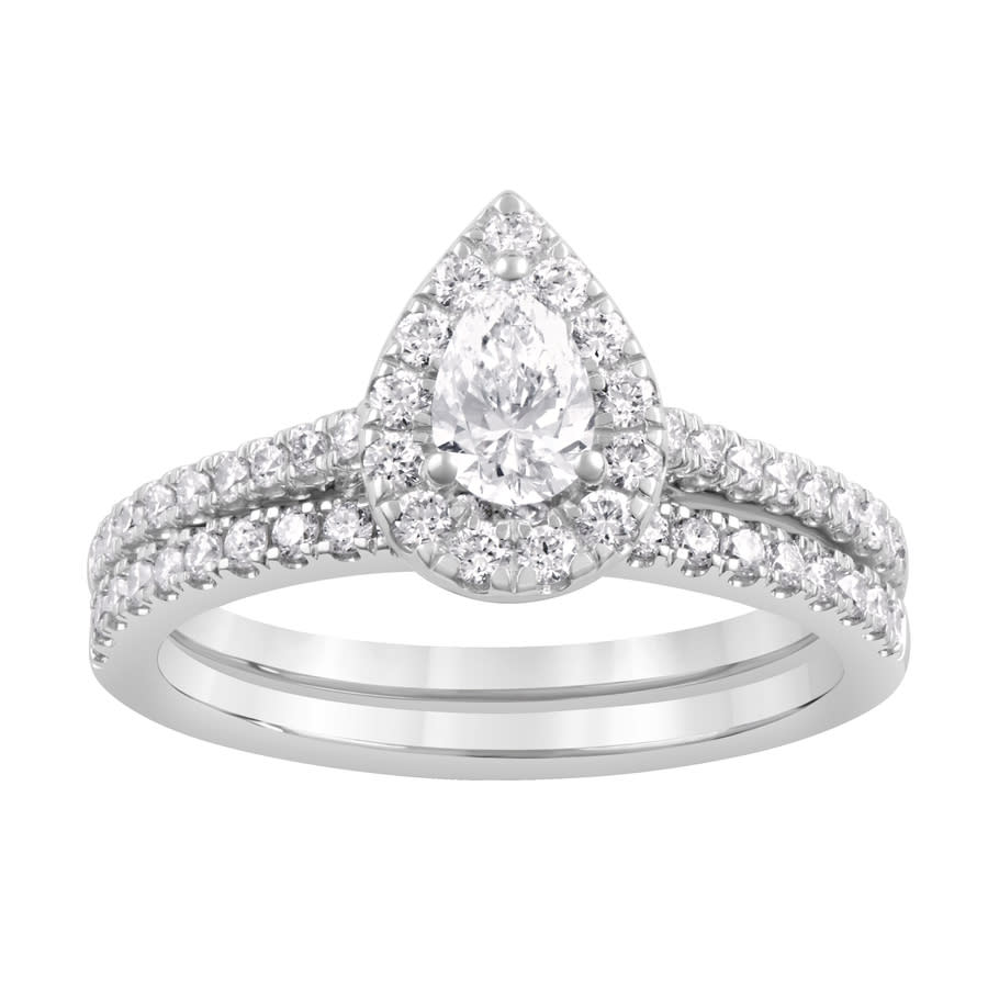 Brilliant Diamond 14k White Gold 1 Cttw Lab Grown Diamond Pear Bridal Set (g-h In White