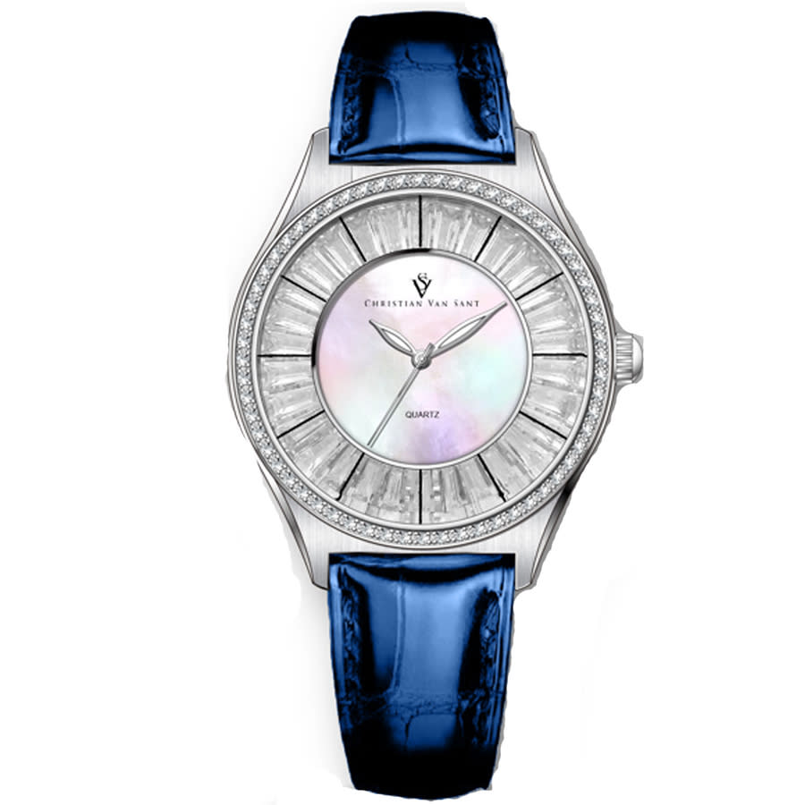 Shop Christian Van Sant Luna Quartz Ladies Watch Cv3202 In Blue / Mop / Mother Of Pearl