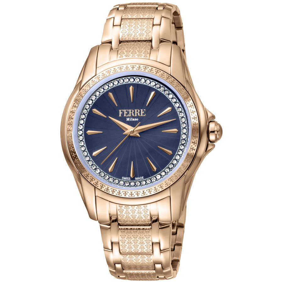 Shop Ferre Milano Classic Quartz Blue Dial Ladies Watch Fm1l119m0071 In Blue / Gold Tone / Rose / Rose Gold Tone