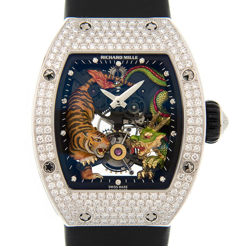 Richard Mille Tourbillon Tiger And Dragon Ladies Watch Rm51-01 In Black / Gold / Gold Tone / White