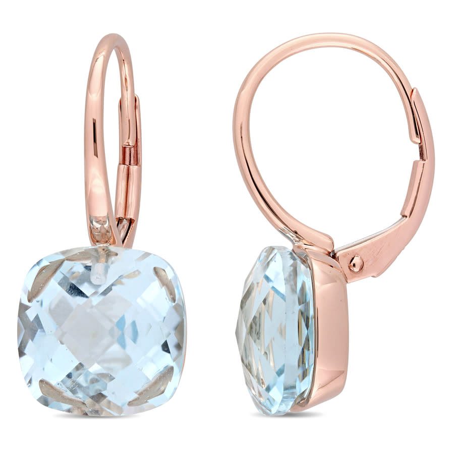 Amour 10 1/2 Ct Tgw Blue Topaz Leverback Earrings In 14k Rose Gold In Pink