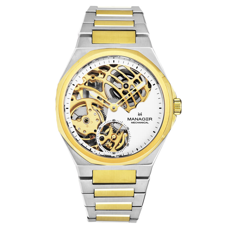 Shop Manager Revolution Hand Wind White Dial Men's Watch Man-rm-11-bm In Two Tone  / Gold Tone / White / Yellow