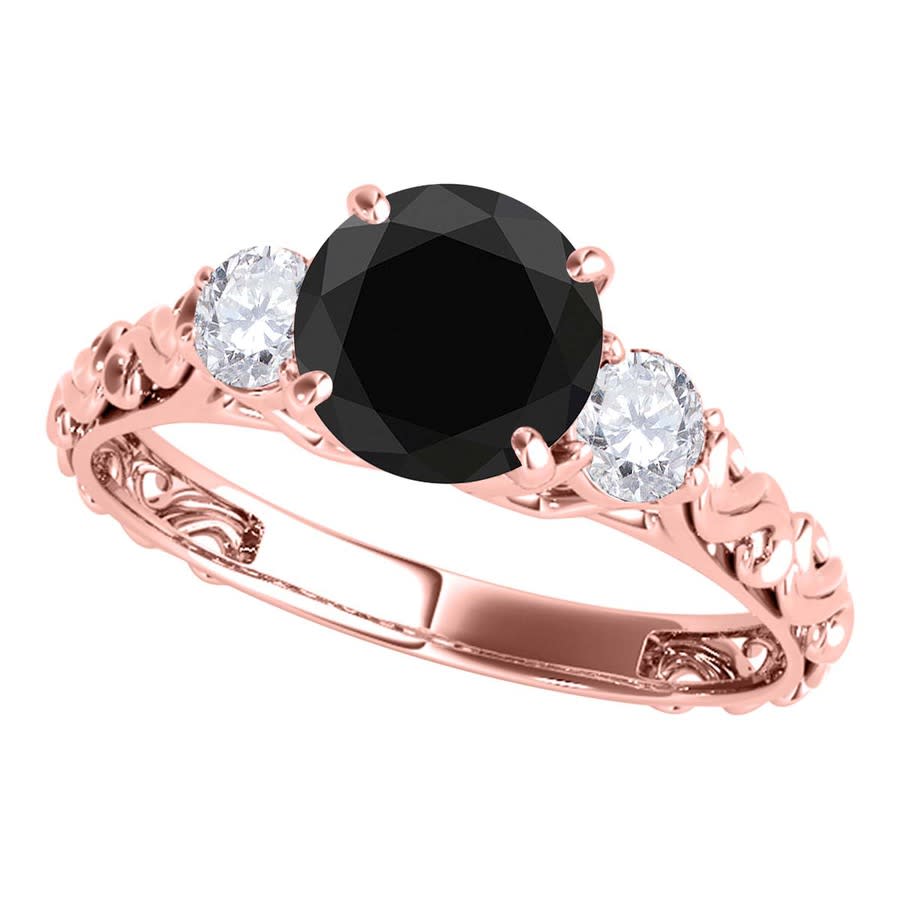 Maulijewels 1.05 Carat Black & White Diamond Three Stone Engagement Ring For Women In 18K Solid Rose Gold In Ring Size 7