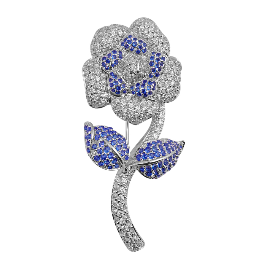 Megan Walford Sterling Silver Cubic Zirconia Flower With Stem Pin In Blue