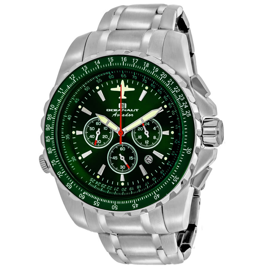 OCEANAUT OCEANAUT AVIADOR PILOT CHRONOGRAPH QUARTZ GREEN DIAL MEN'S WATCH OC0117