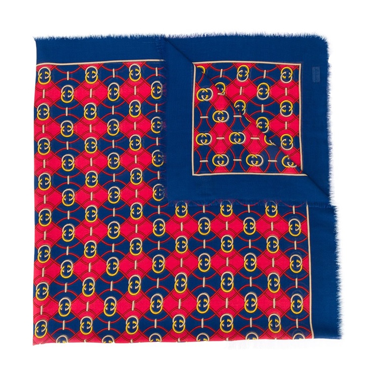 Gucci Ladies Gg Print Scarf In Blue In Blue,red,yellow