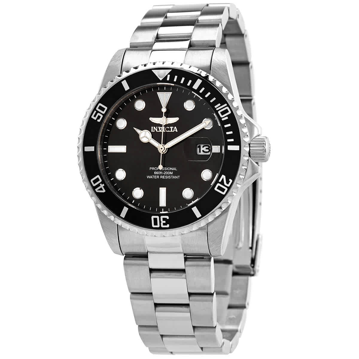 Invicta Pro Diver Quartz Black Dial Stainless Steel Mens Watch 33266