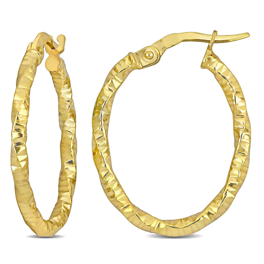 Amour 24mm Oval Twisted And Textured Hoop Earrings In 14k Yellow Gold