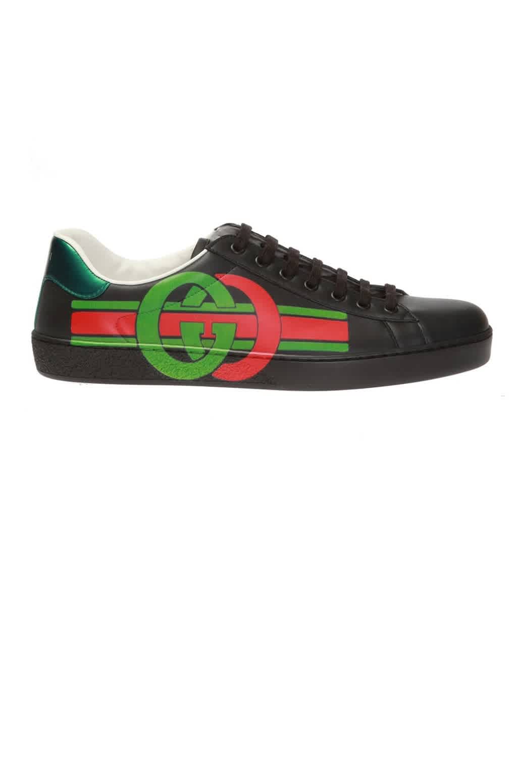 Gucci Black Men's Gg Green And Red New Ace Sneaker In Flame/green | ModeSens