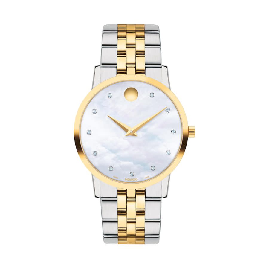 Movado Women's Swiss Museum Classic Diamond (1/20 Ct. T.w.) Two Tone Stainless Steel Bracelet Watch 33mm In Two Tone  / Gold Tone / Mother Of Pearl / Yellow