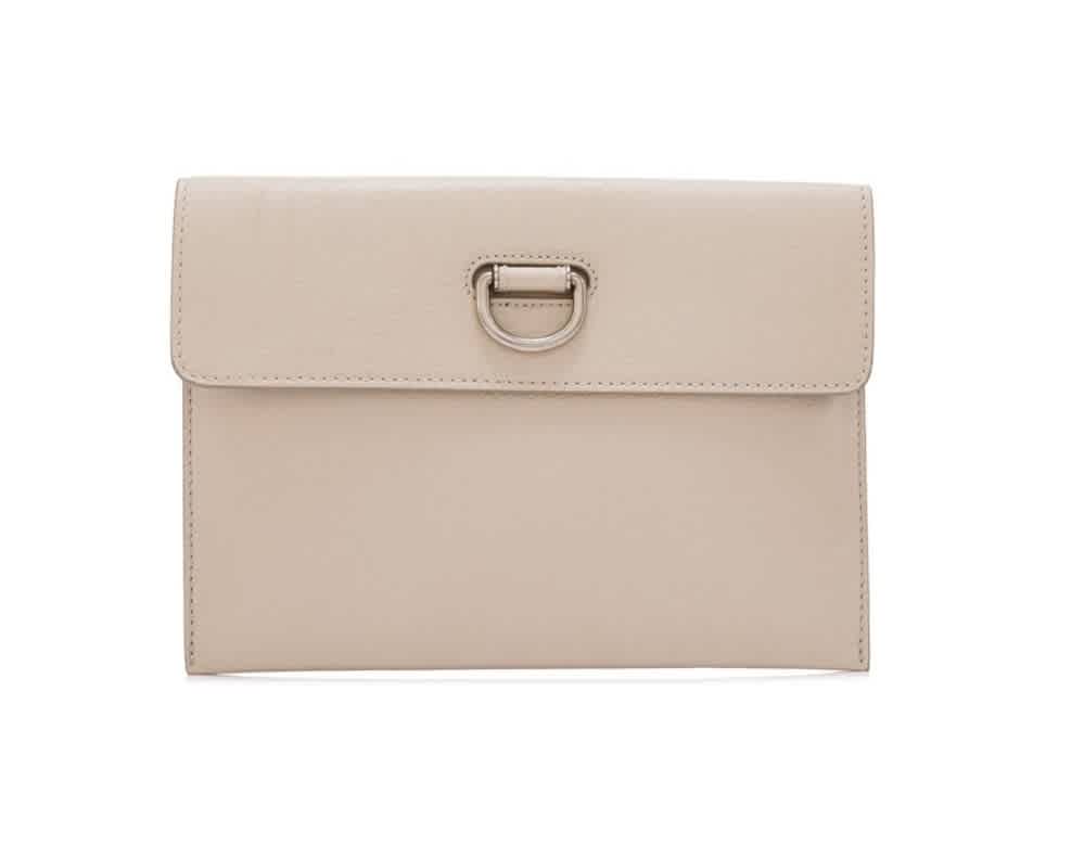 BURBERRY STONE LADIES D-RING LEATHER POUCH WITH ZIP COIN CASE