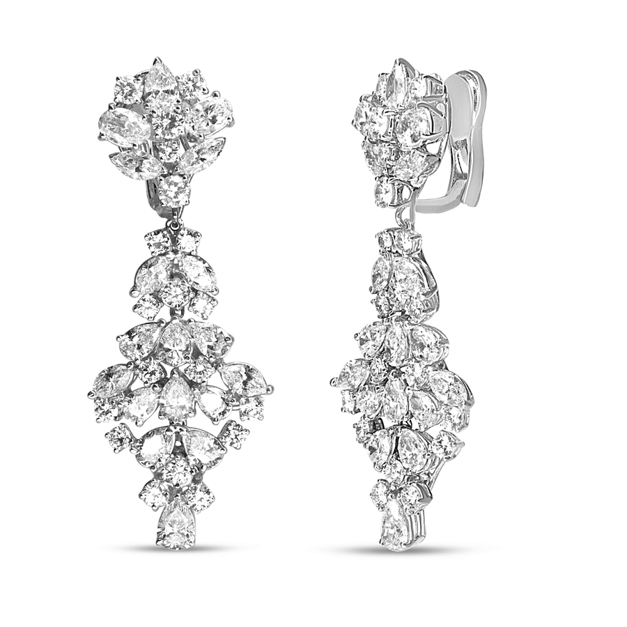 HAUS OF BRILLIANCE HAUS OF BRILLIANCE 18K WHITE GOLD 9 1/2 CTTW DIAMOND CLUSTER DROP DANGLE CLIP-ON EARRINGS (F-G COLOR