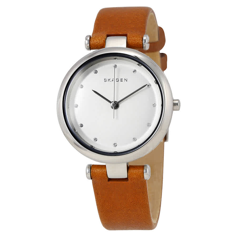 Shop Skagen Tanja Silver Dial Ladies Leather Watch Skw2458 In Brown / Silver