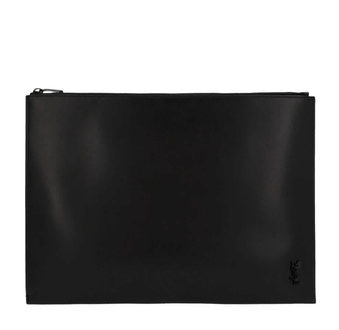 YVES SAINT LAURENT Monogram Black Leather Document Holder Clutch