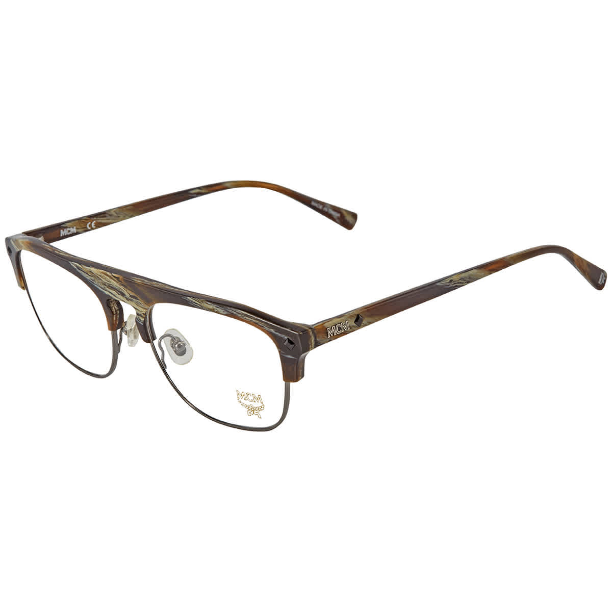 Mcm Demo Rectangular Mens Eyeglasses 2700 318 56 In Beige,tortoise