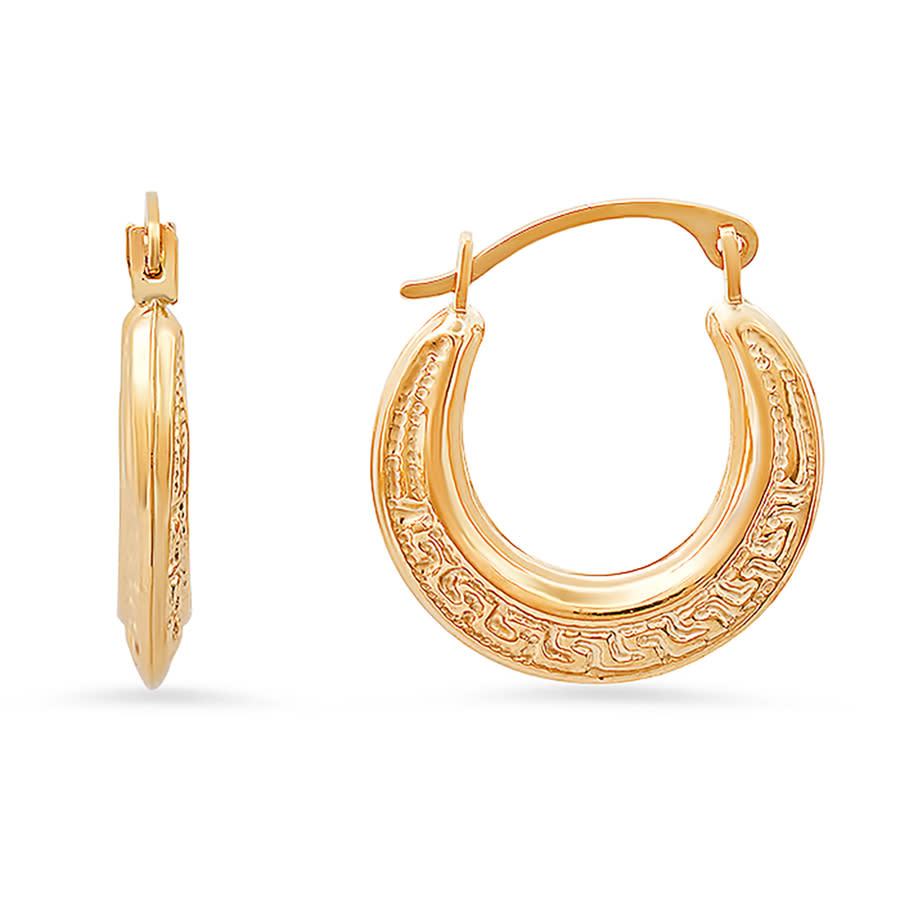 Kylie Harper 10k Yellow Gold Vintage Greek Keys 16mm Huggy Hoop Earrings In Gold-tone