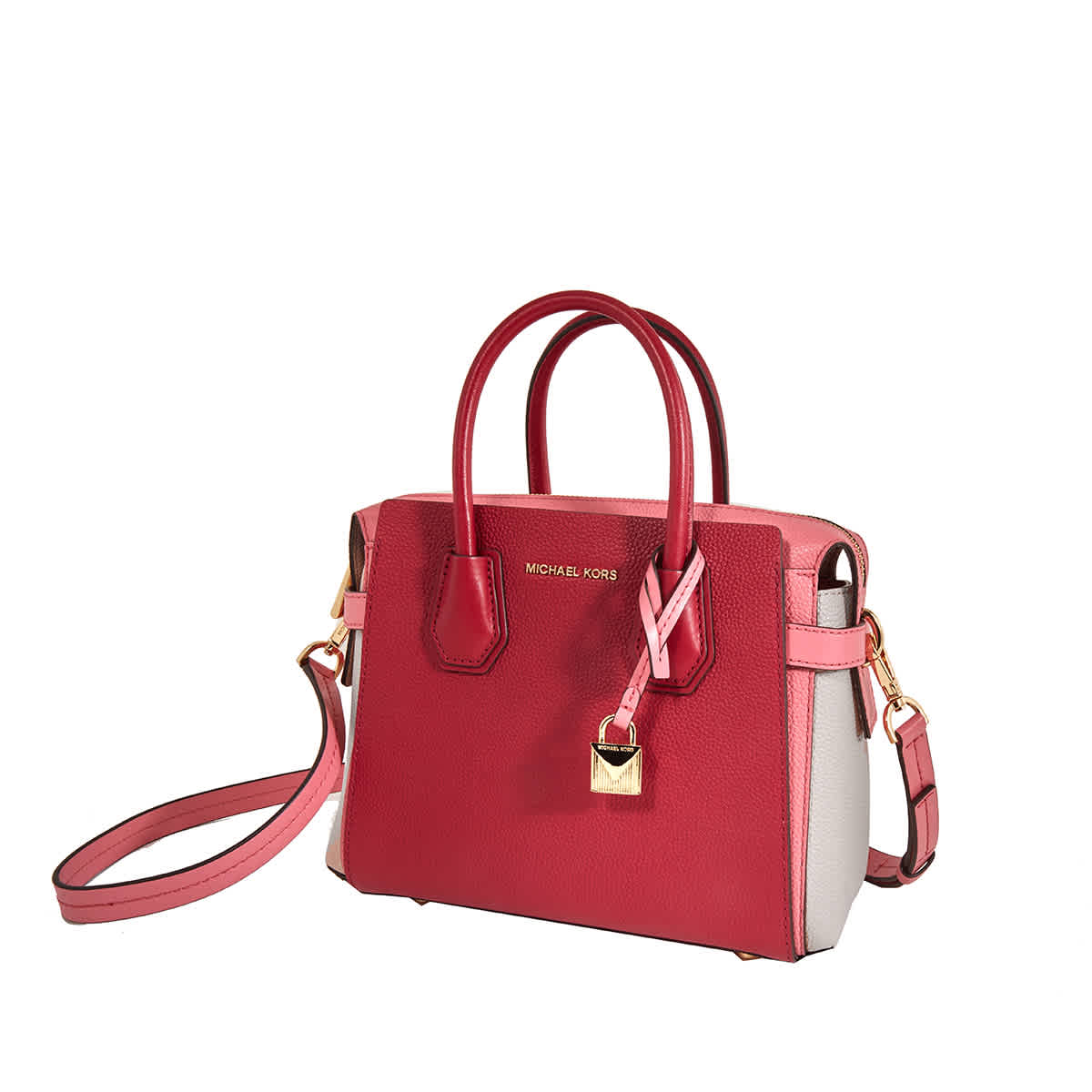 Michael Kors Small Mercer Tri color Pebbled Leather Belted Satchel