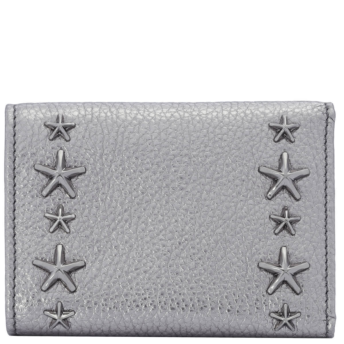 Shop Jimmy Choo Ladies Nemo Leather Star Tri-fold Wallet In Gun Metal/dark Silver