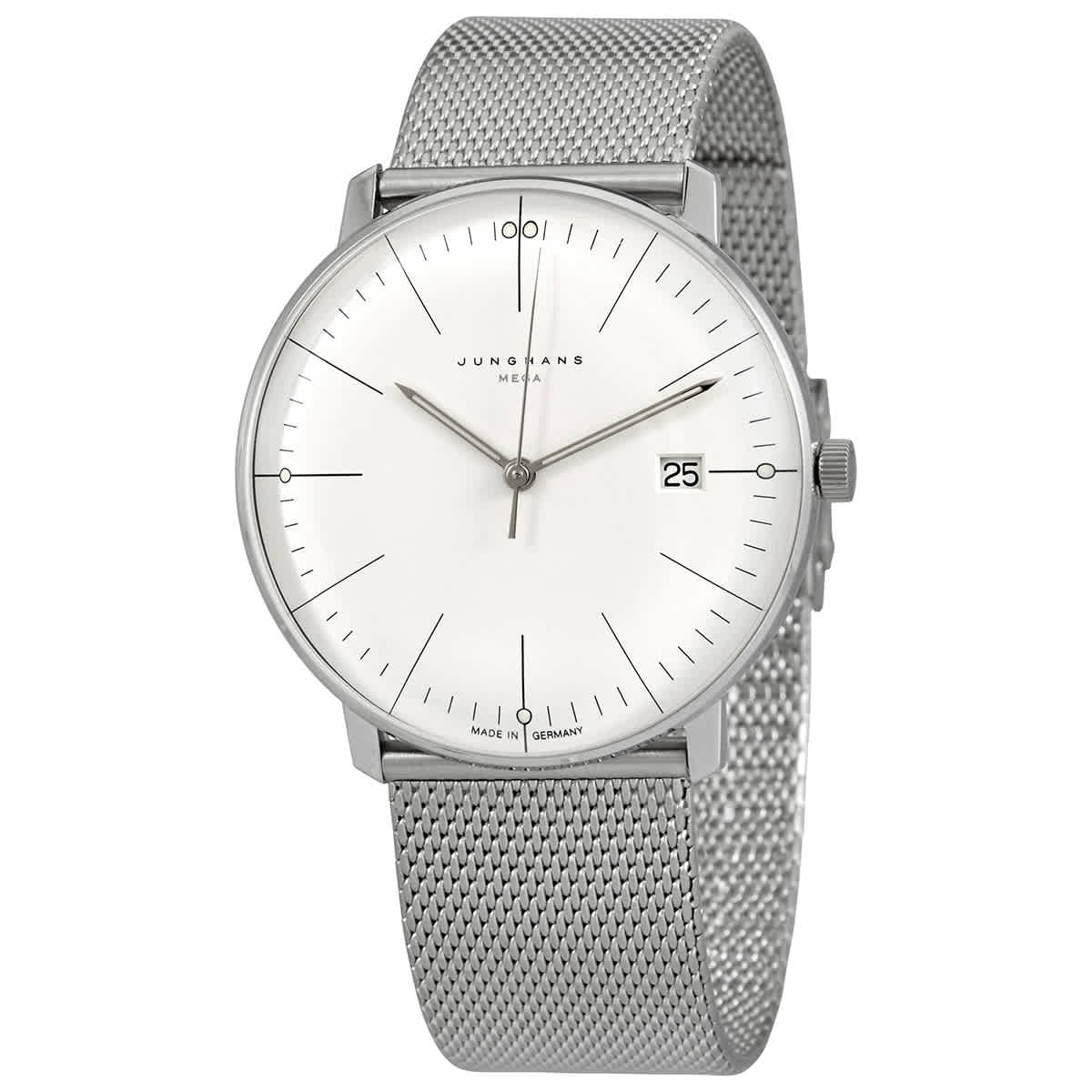 Junghans Max Bill Mega Quartz Silver Dial Mens Watch 58/4821.46 In Silver Tone