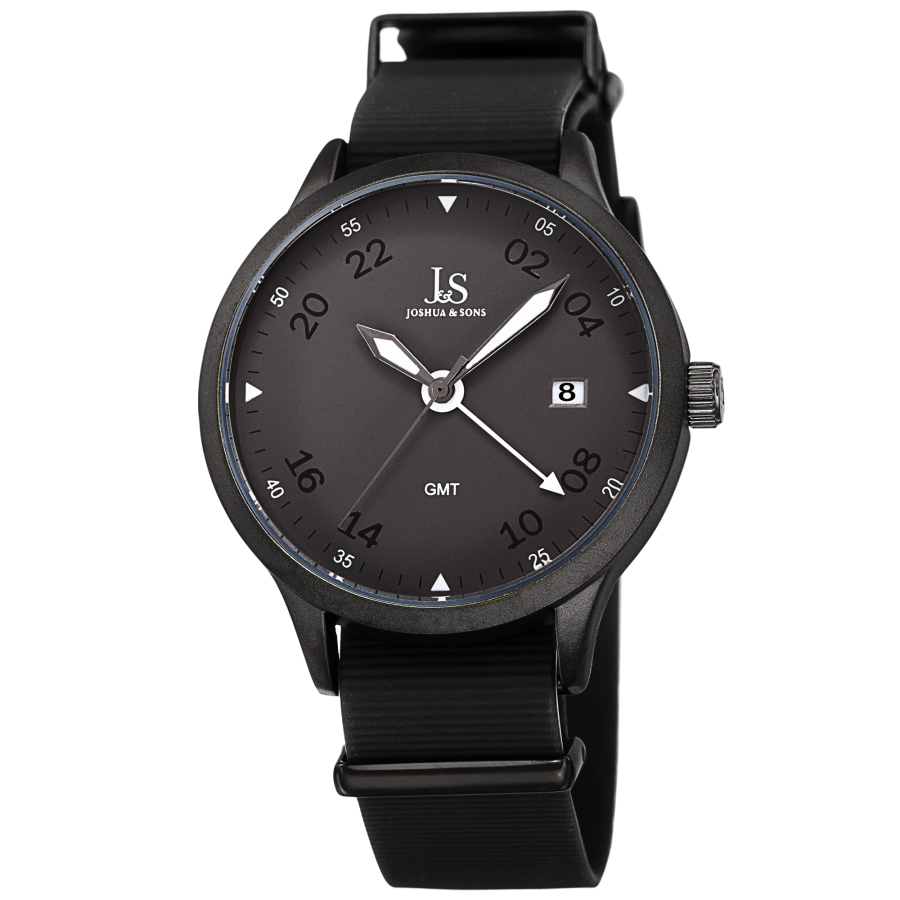 JOSHUA AND SONS QUARTZ GMT GREY DIAL MENS WATCH JX147BK
