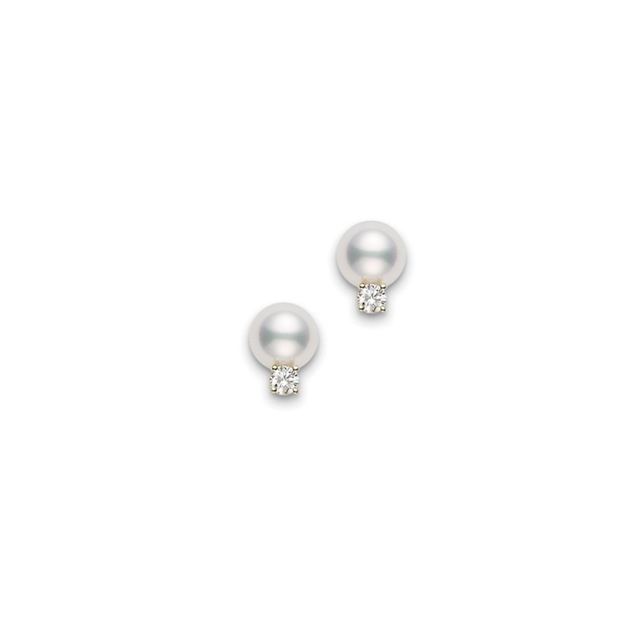 Mikimoto Akoya Cultured 8x8.5mm A+ Pearl Stud Earrings With Diamonds Pes802dk In Yellow