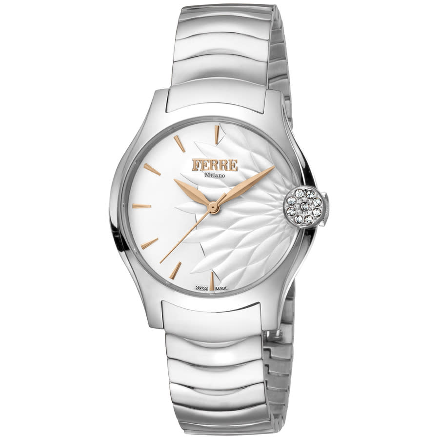 Shop Ferre Milano Classic Quartz White Dial Ladies Watch Fm1l121m0051 In Gold Tone / Rose / Rose Gold Tone / White