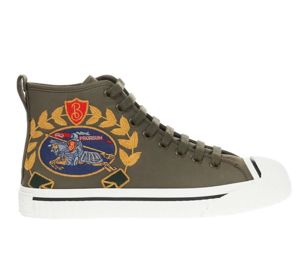 BURBERRY LADIES EMBROIDERED ARCHIVE LOGO HIGH-TOP SNEAKERS