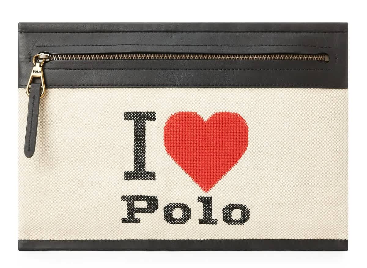 Polo Ralph Lauren Leather-trimmed Canvas Zip Pouch In Beige/khaki