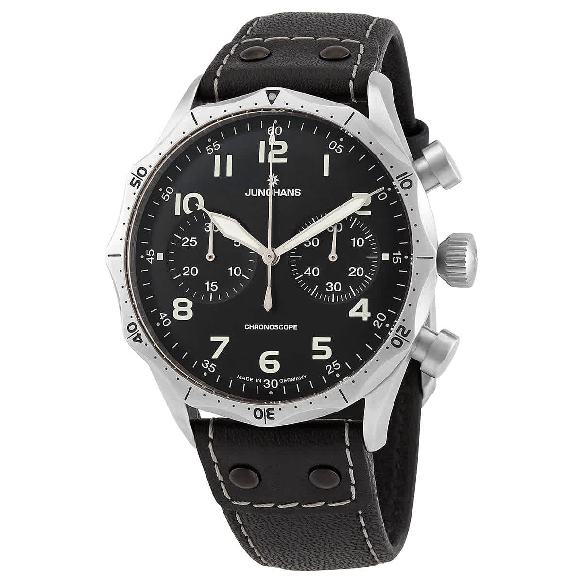 Junghans Meister Pilot Chronograph Automatic Black Dial Mens Watch 027/3590.00 In Black,silver Tone