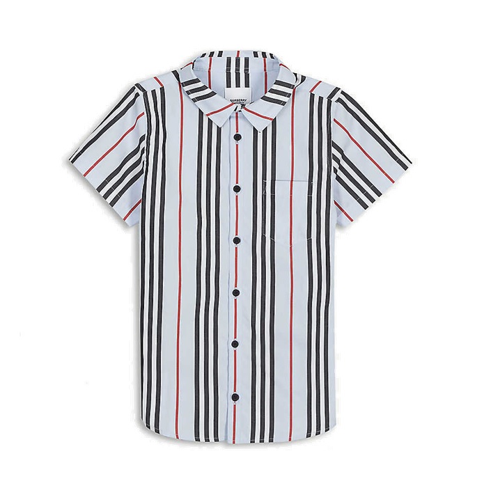Burberry Boys Short-sleeve Icon Stripe Cotton Poplin Shirt In Blue