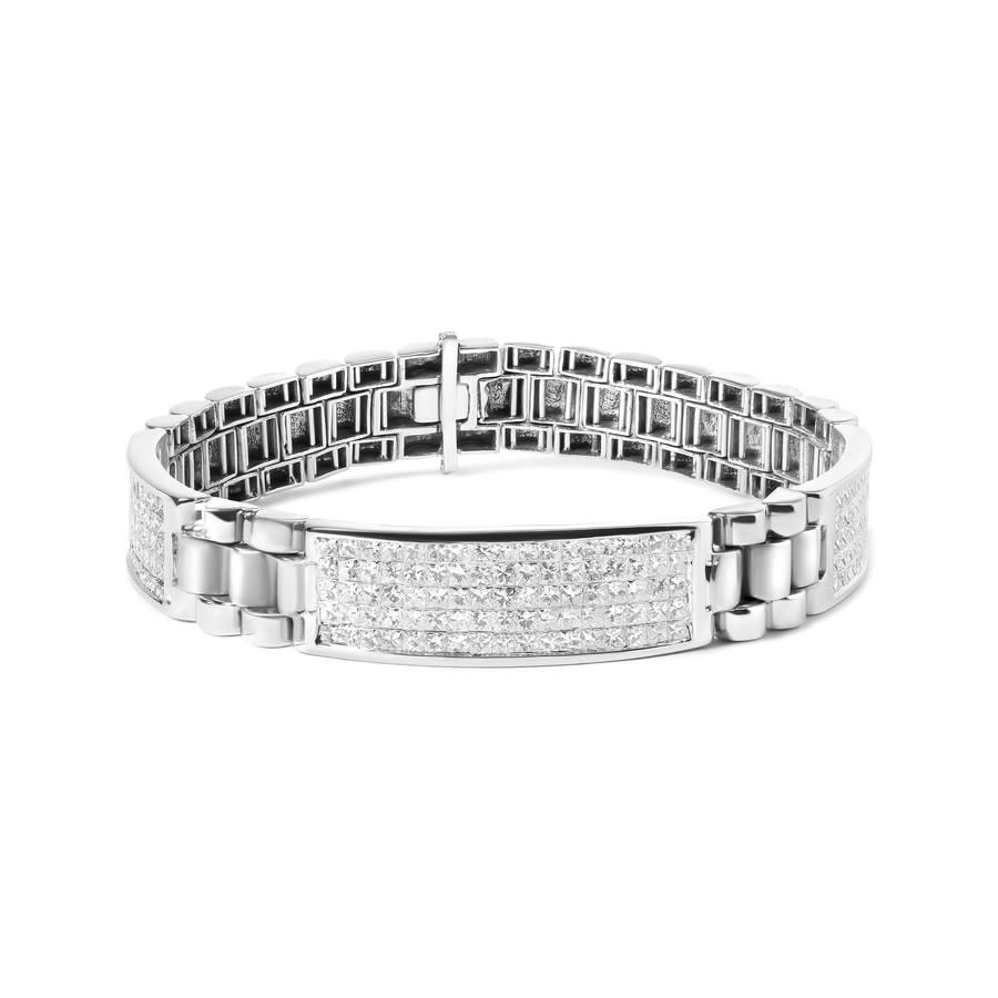 HAUS OF BRILLIANCE HAUS OF BRILLIANCE 14K WHITE GOLD 12.0 CTTW MEN'S INVISIBLE SET PRINCESS DIAMOND TENNIS BRACELET (G-