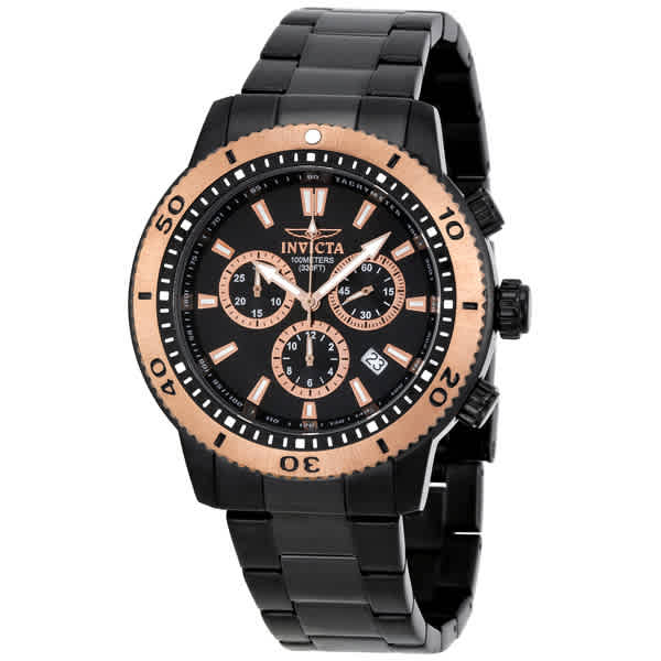 Invicta Ii Collection Chronograph Black Ion-plated Stainless Steel Mens Watch 1206 In Black,gold Tone,pink,rose Gold Tone