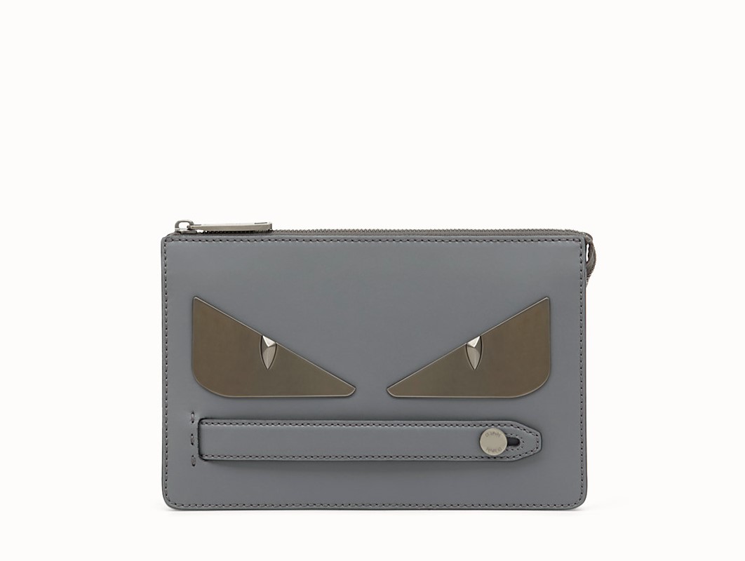 Fendi Mens Clutch Bag Bugs Gray Fd Metal Bugs Pouch In Grey