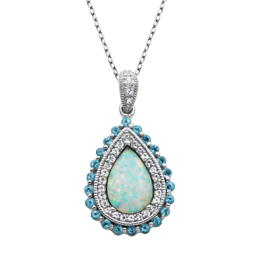 925 Couture Sterling Silver Created Opal In Blue,silver Tone,white