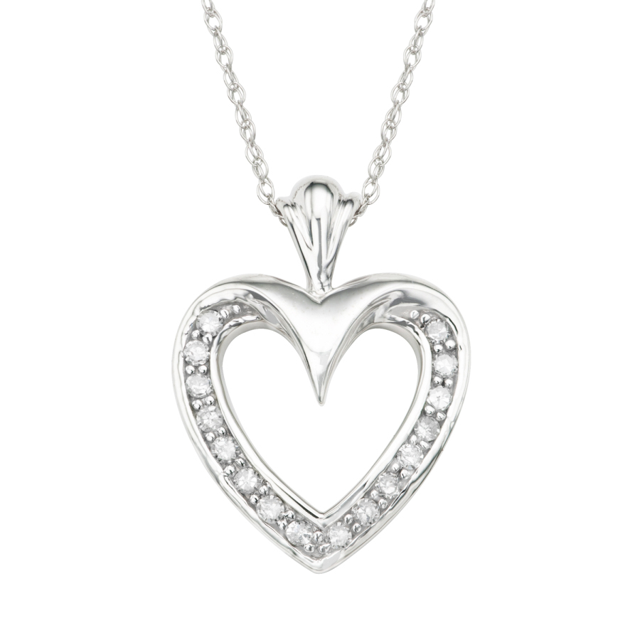 Hetal Diamonds 0.16cttw 10kt White Gold Diamond Heart Necklace In Gold Tone,white