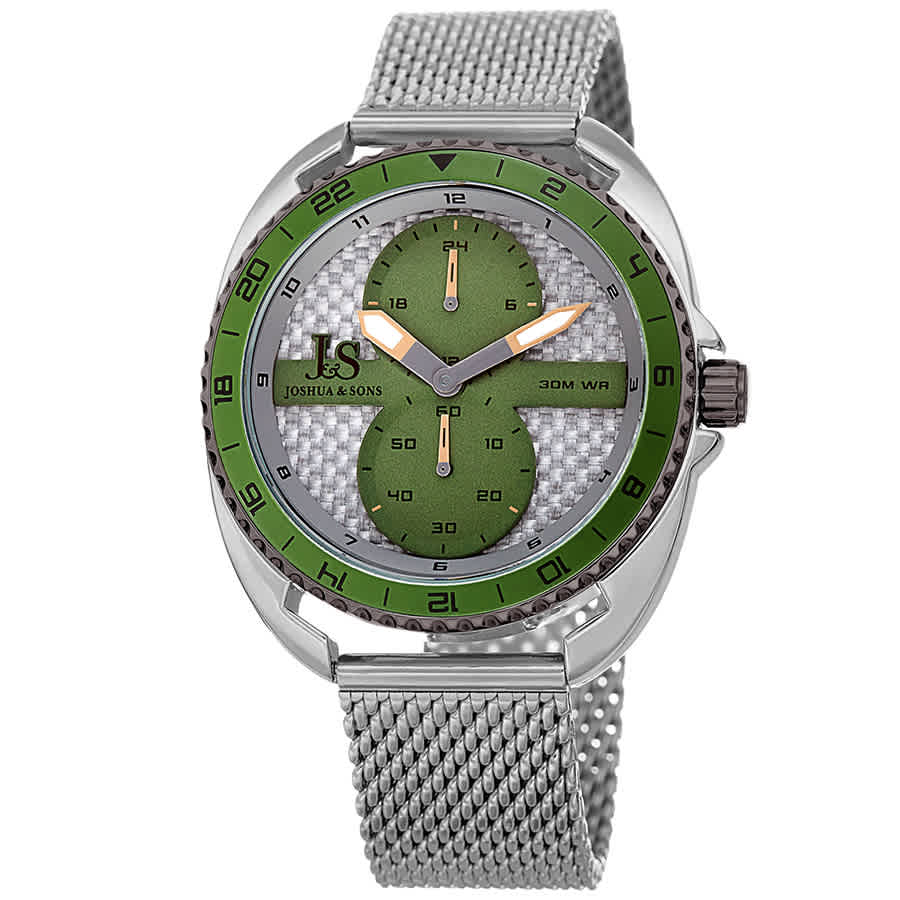 Joshua And Sons Military Time Mens Watch Jx136ssgn In Green,silver Tone