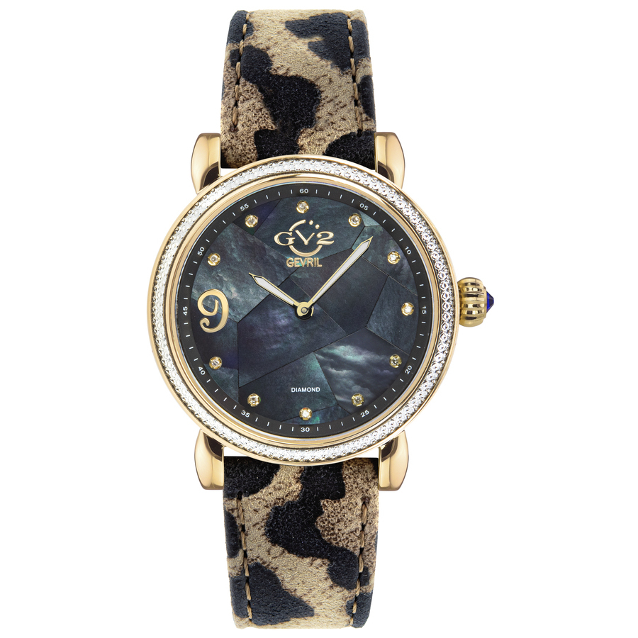 Gv2 By Gevril Ravenna Diamond Black Mother Of Pearl Dial Ladies Watch 12605 In Beige / Black / Blue / Gold Tone / Mother Of Pearl