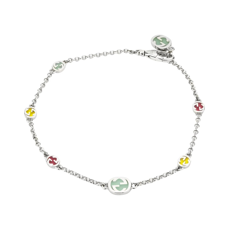 GUCCI GUCCI STERLING SILVER INTERLOCKING G MULTICOLOURED ENAMEL BRACELET