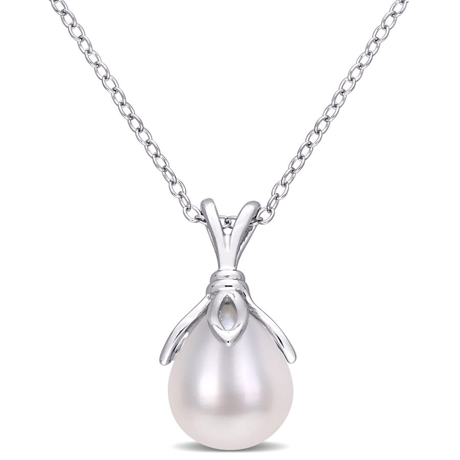 Amour 8.5-9mm Freshwater Cultured Pearl Drop Pendant With Chain In Sterling Silver In White