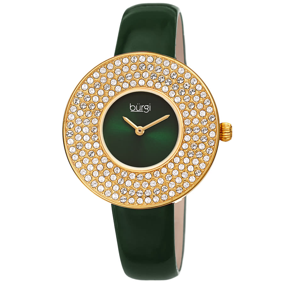 Burgi Quartz Green Dial Green Leather Ladies Watch Bur272gn In Brass / Gold Tone / Green