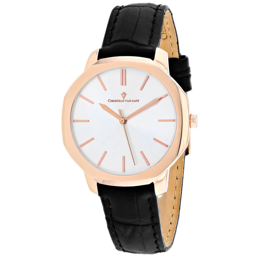 Shop Christian Van Sant Octave Slim Quartz Silver Dial Ladies Watch Cv0503 In Black / Gold Tone / Rose / Rose Gold Tone / Silver