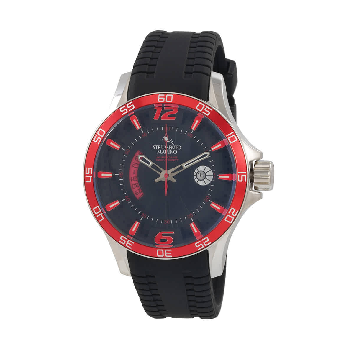 Strumento Marino Hurricane 3 Hands Silicon Quartz Black Dial Men's Watch Sm116s/ss/nr/nr In Red   / Black