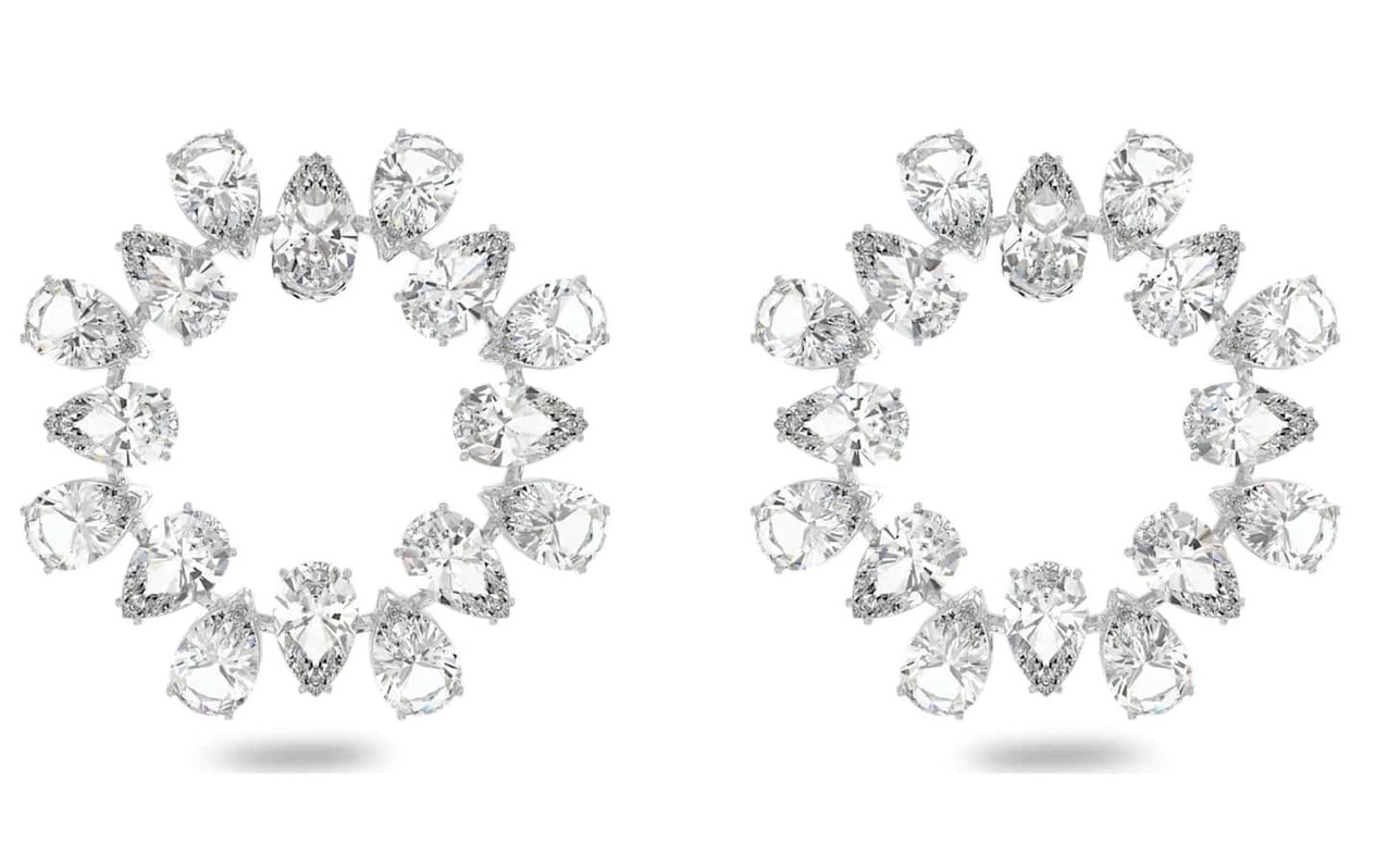 Swarovski Matrix Cubic Zirconia Frontal Hoop Earrings In Rhodium / White