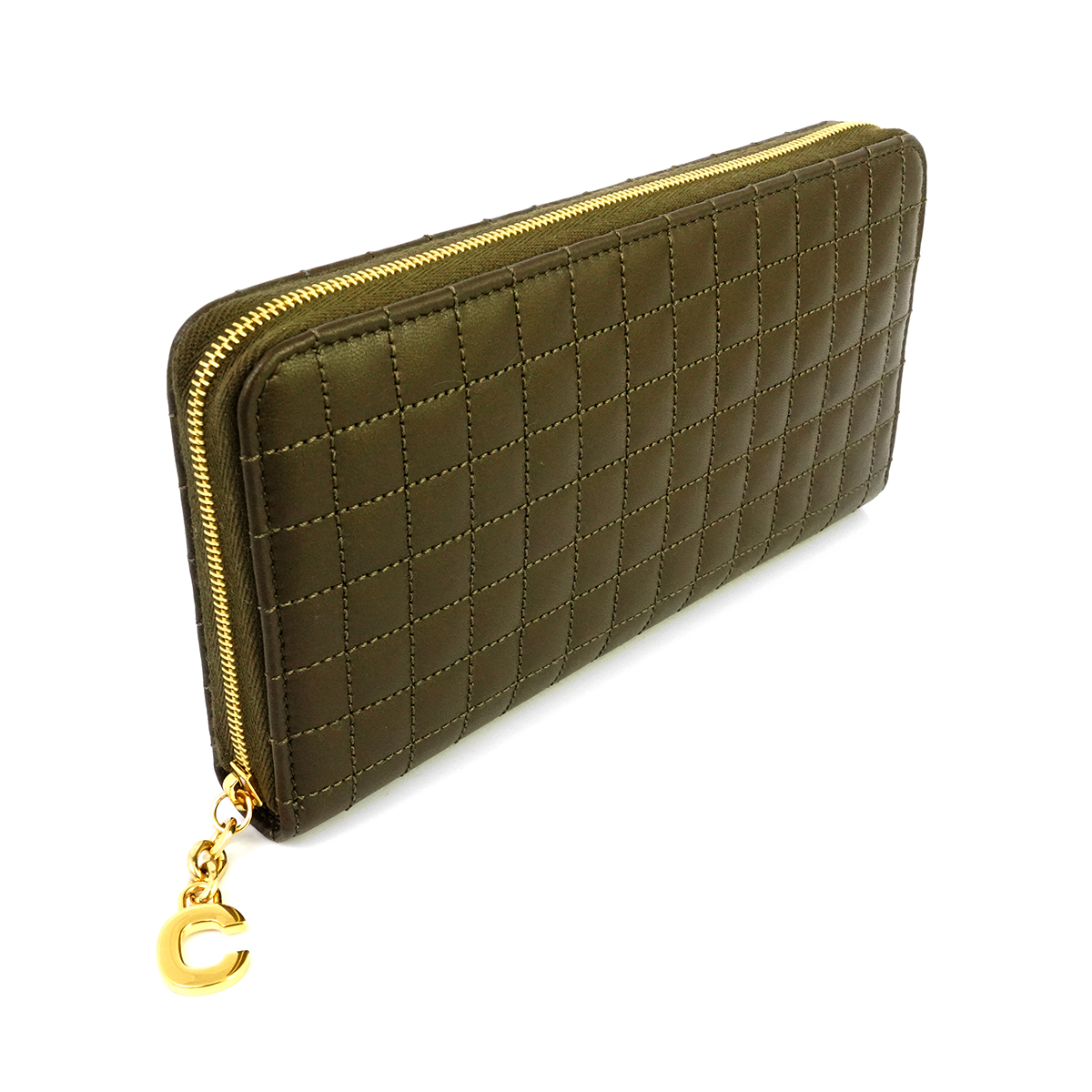 Celine Quilted Calfskin Large Zipped Wallet In Brown,gold Tone