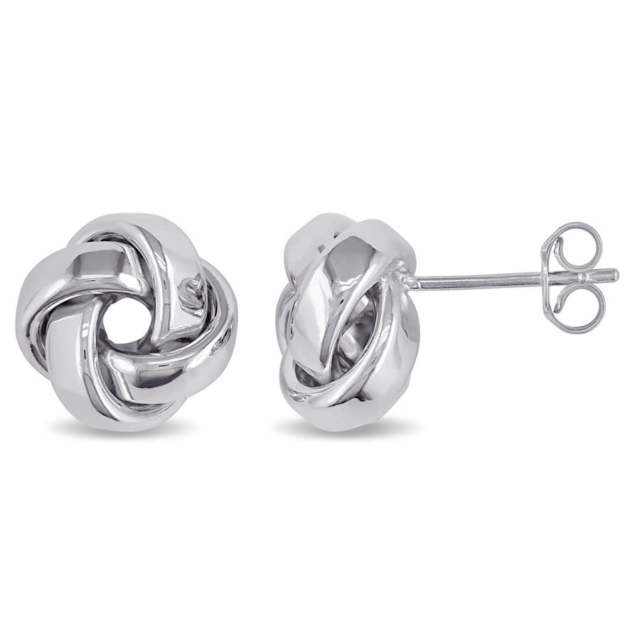 Amour 10mm Love Knot Stud Earrings In 10k White Gold