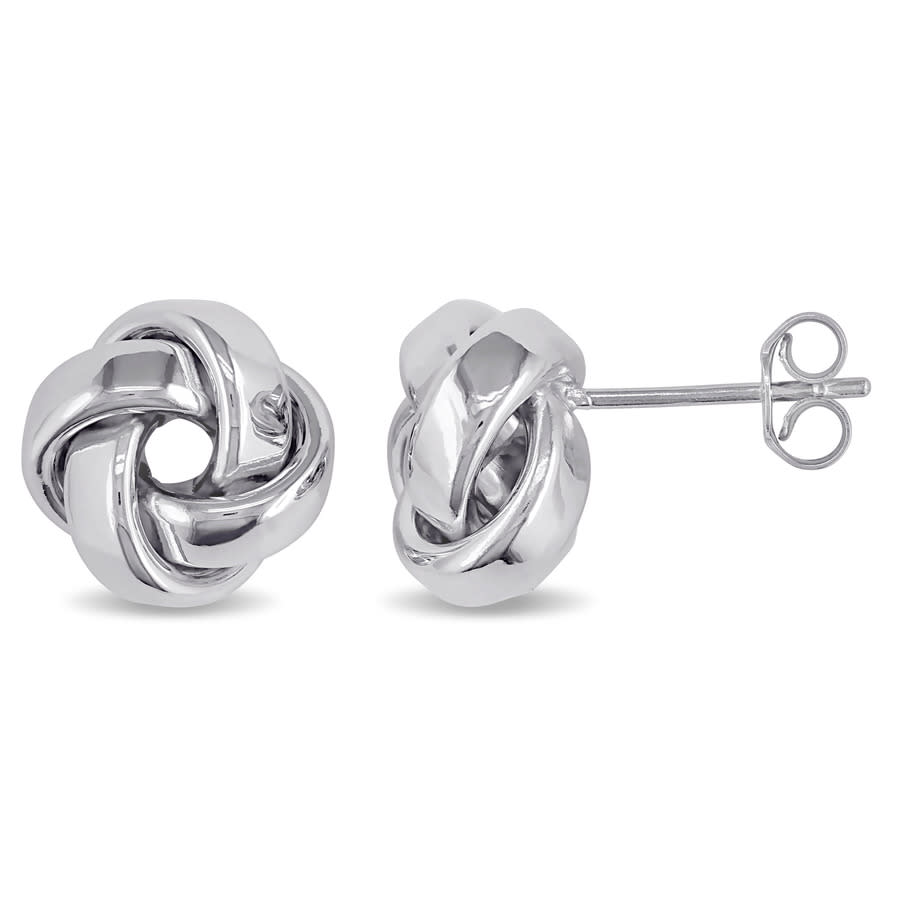 Amour 10mm Love Knot Stud Earrings In 10k White Gold In White