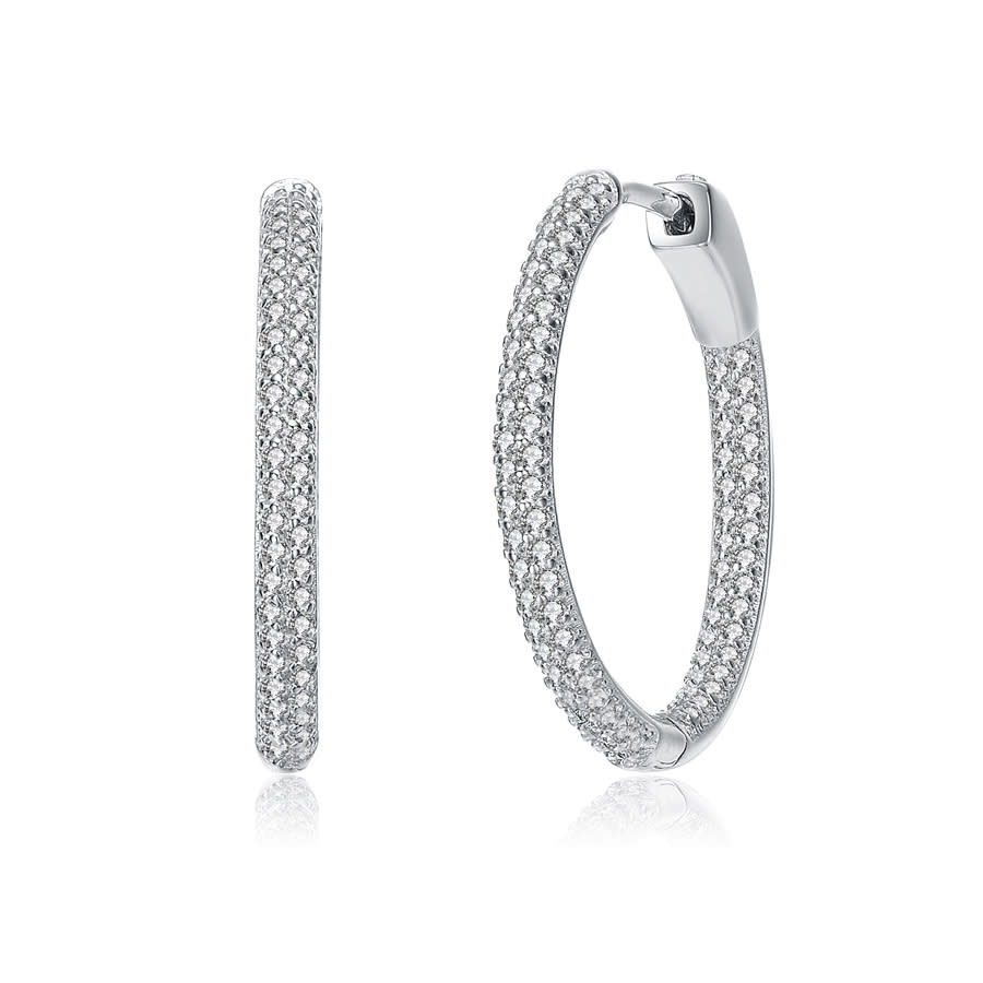 Megan Walford .925 Sterling Silver Cubic Zirconia Hoop Earrings In Silver-tone