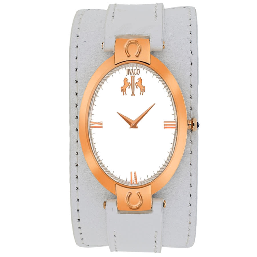 Jivago Good Luck White Dial Grey Leather Ladies Watch Jv1833 In Gold Tone / Grey / Rose / Rose Gold Tone / White