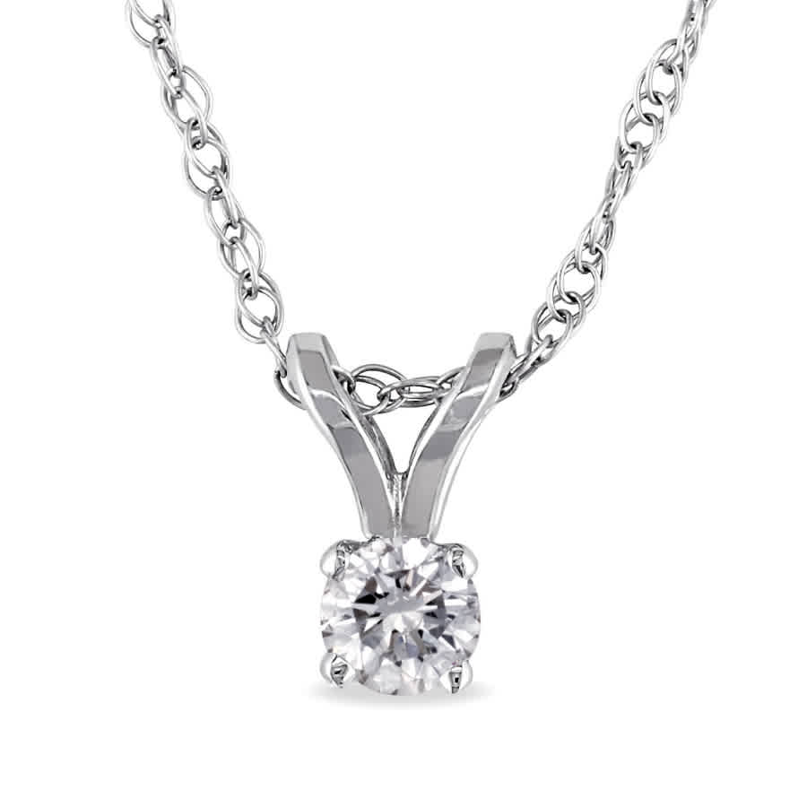 Amour 1/10 Ct Tw Diamond Solitaire Pendant With Chain In 14k White Gold In White